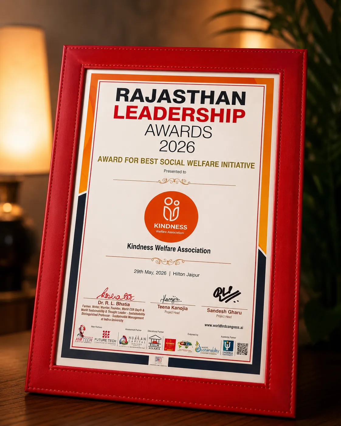 Best Social Welfare Initiative Award Certificate